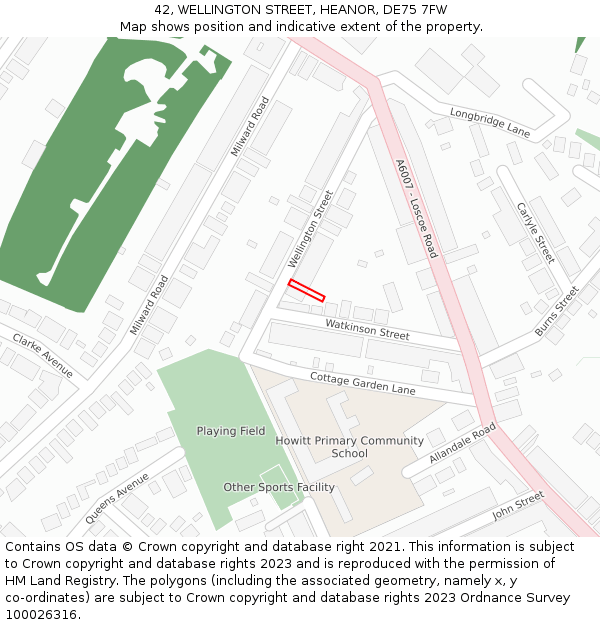 42, WELLINGTON STREET, HEANOR, DE75 7FW: Location map and indicative extent of plot