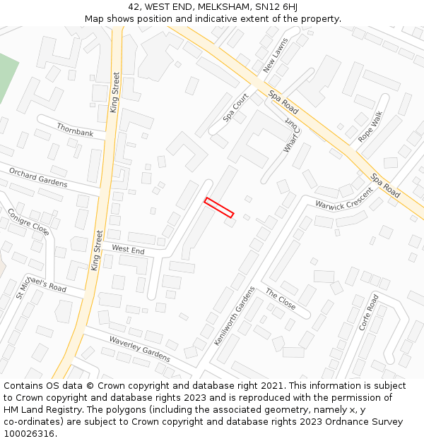 42, WEST END, MELKSHAM, SN12 6HJ: Location map and indicative extent of plot