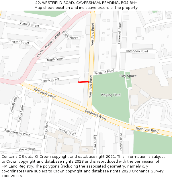 42, WESTFIELD ROAD, CAVERSHAM, READING, RG4 8HH: Location map and indicative extent of plot