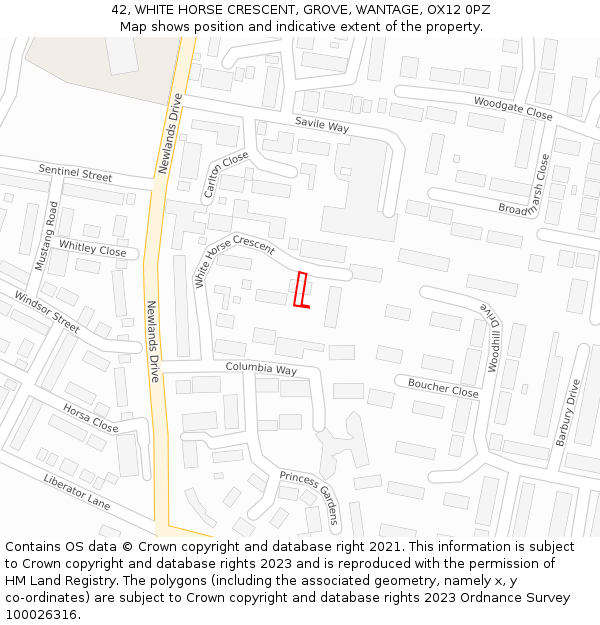 42, WHITE HORSE CRESCENT, GROVE, WANTAGE, OX12 0PZ: Location map and indicative extent of plot
