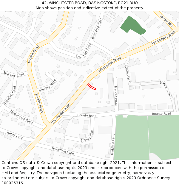 42, WINCHESTER ROAD, BASINGSTOKE, RG21 8UQ: Location map and indicative extent of plot