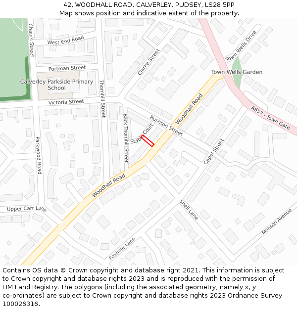 42, WOODHALL ROAD, CALVERLEY, PUDSEY, LS28 5PP: Location map and indicative extent of plot