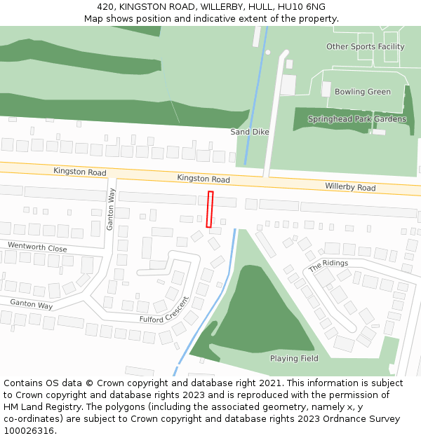 420, KINGSTON ROAD, WILLERBY, HULL, HU10 6NG: Location map and indicative extent of plot