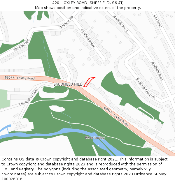 420, LOXLEY ROAD, SHEFFIELD, S6 4TJ: Location map and indicative extent of plot