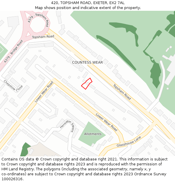 420, TOPSHAM ROAD, EXETER, EX2 7AL: Location map and indicative extent of plot