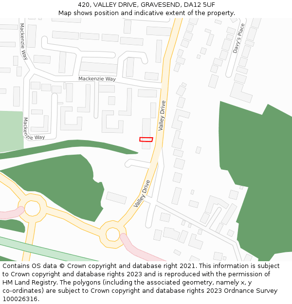 420, VALLEY DRIVE, GRAVESEND, DA12 5UF: Location map and indicative extent of plot