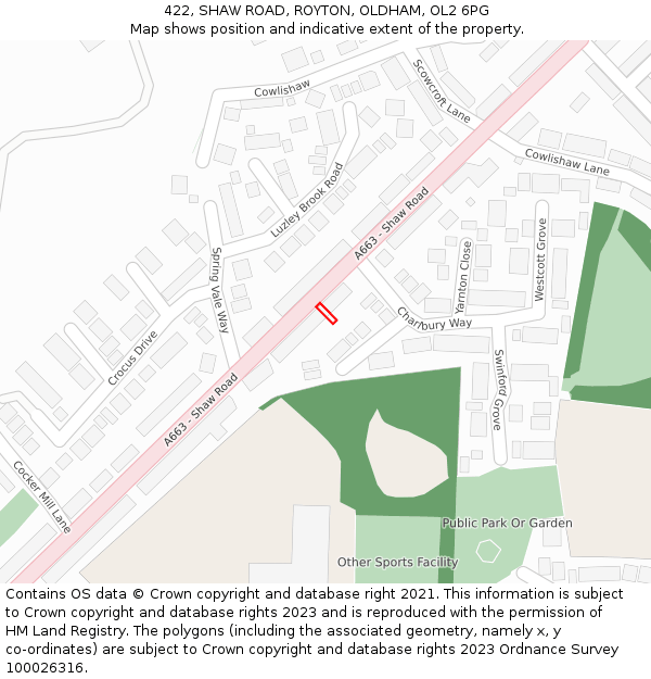 422, SHAW ROAD, ROYTON, OLDHAM, OL2 6PG: Location map and indicative extent of plot