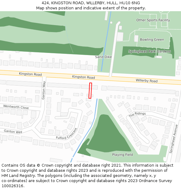 424, KINGSTON ROAD, WILLERBY, HULL, HU10 6NG: Location map and indicative extent of plot