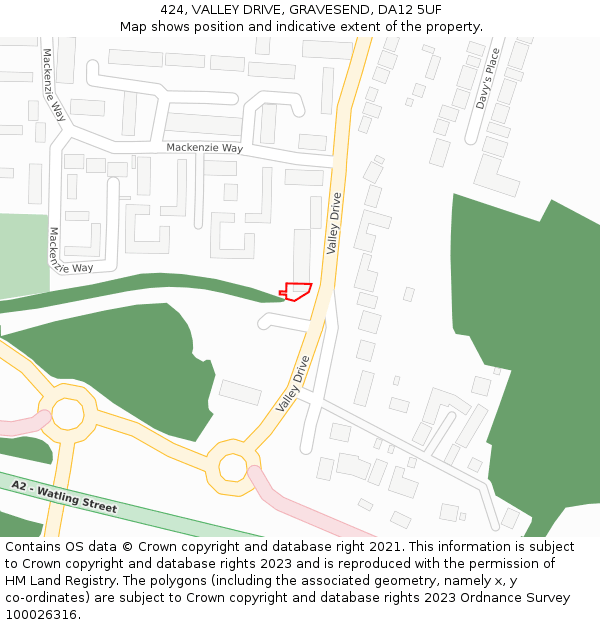 424, VALLEY DRIVE, GRAVESEND, DA12 5UF: Location map and indicative extent of plot
