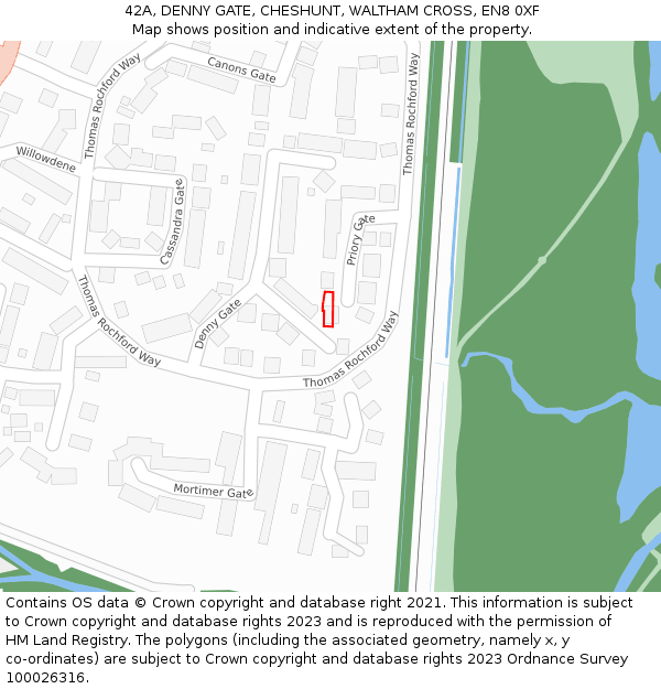 42A, DENNY GATE, CHESHUNT, WALTHAM CROSS, EN8 0XF: Location map and indicative extent of plot