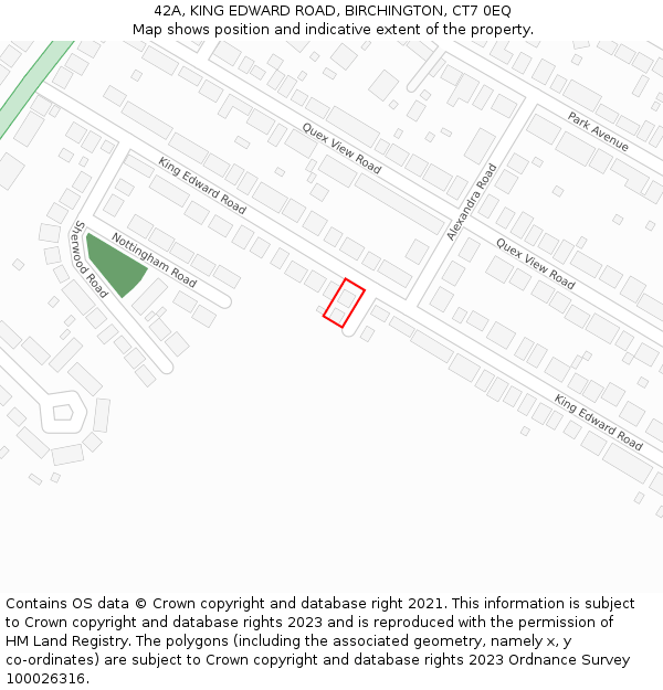 42A, KING EDWARD ROAD, BIRCHINGTON, CT7 0EQ: Location map and indicative extent of plot
