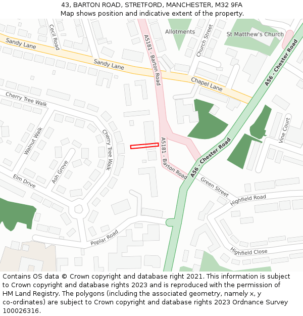 43, BARTON ROAD, STRETFORD, MANCHESTER, M32 9FA: Location map and indicative extent of plot