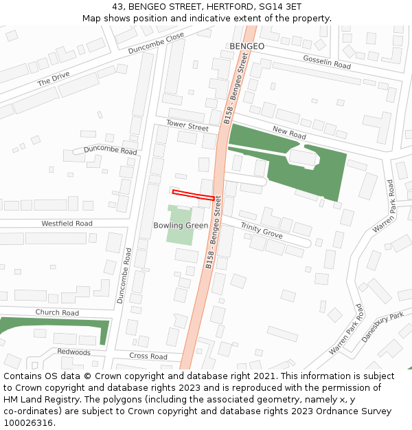 43, BENGEO STREET, HERTFORD, SG14 3ET: Location map and indicative extent of plot