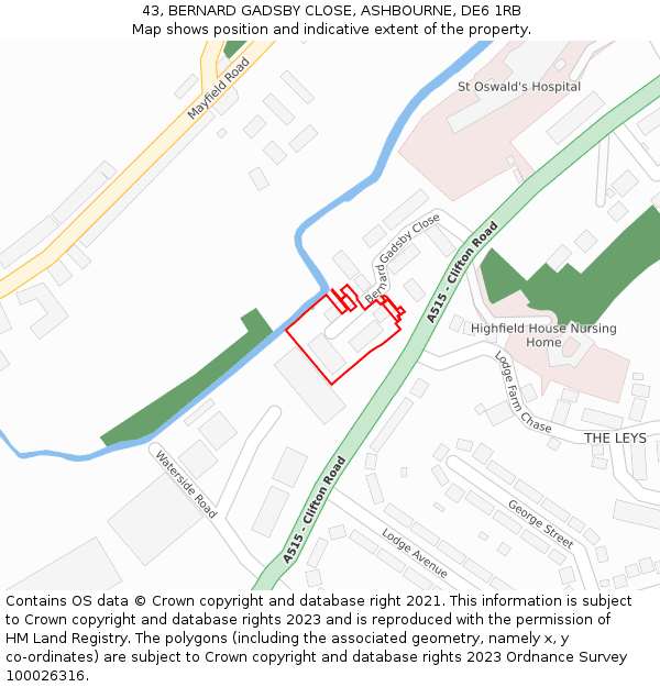 43, BERNARD GADSBY CLOSE, ASHBOURNE, DE6 1RB: Location map and indicative extent of plot