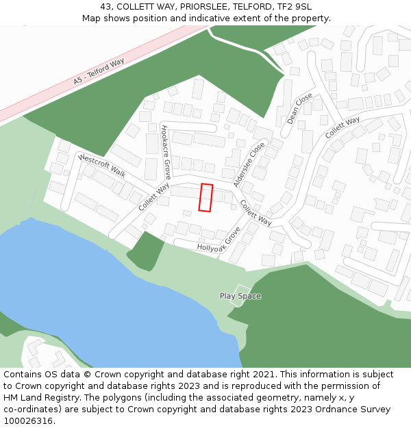 43, COLLETT WAY, PRIORSLEE, TELFORD, TF2 9SL: Location map and indicative extent of plot
