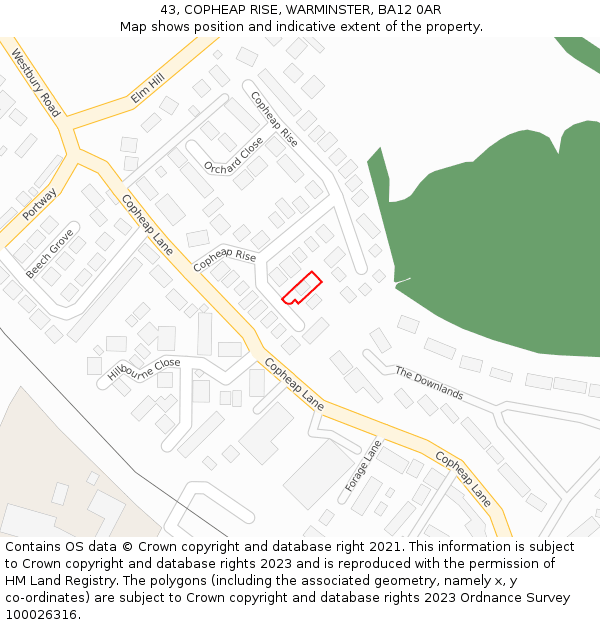 43, COPHEAP RISE, WARMINSTER, BA12 0AR: Location map and indicative extent of plot