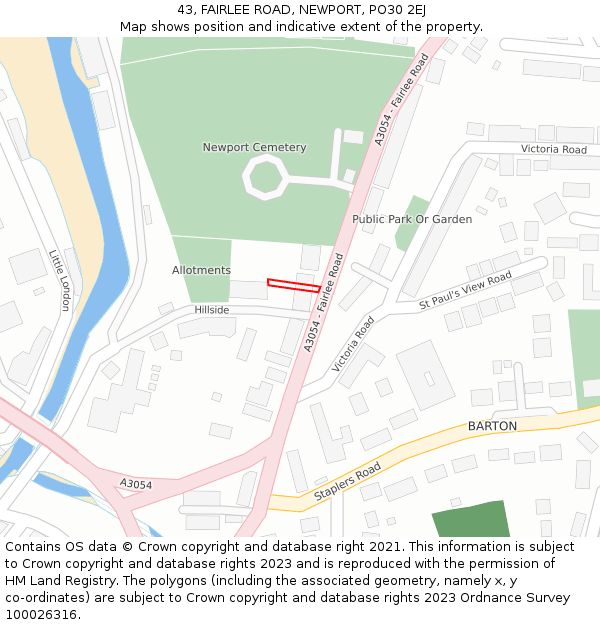 43, FAIRLEE ROAD, NEWPORT, PO30 2EJ: Location map and indicative extent of plot