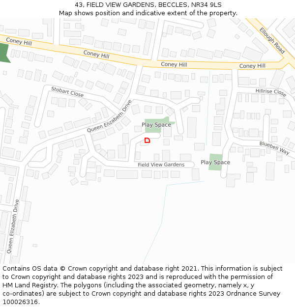 43, FIELD VIEW GARDENS, BECCLES, NR34 9LS: Location map and indicative extent of plot