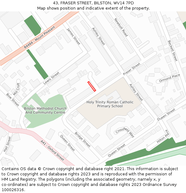 43, FRASER STREET, BILSTON, WV14 7PD: Location map and indicative extent of plot