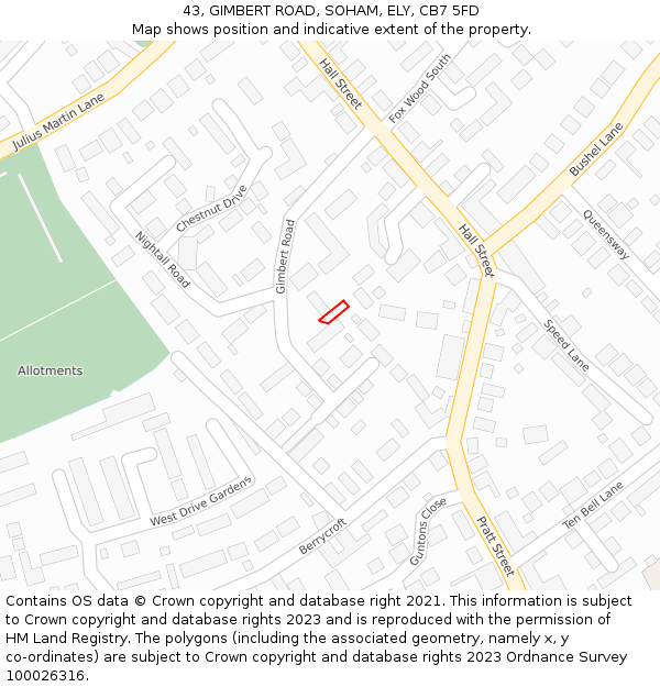 43, GIMBERT ROAD, SOHAM, ELY, CB7 5FD: Location map and indicative extent of plot