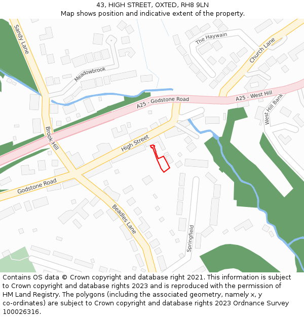 43, HIGH STREET, OXTED, RH8 9LN: Location map and indicative extent of plot