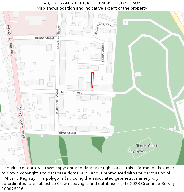 43, HOLMAN STREET, KIDDERMINSTER, DY11 6QY: Location map and indicative extent of plot