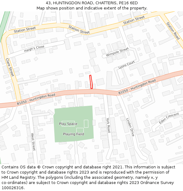 43, HUNTINGDON ROAD, CHATTERIS, PE16 6ED: Location map and indicative extent of plot