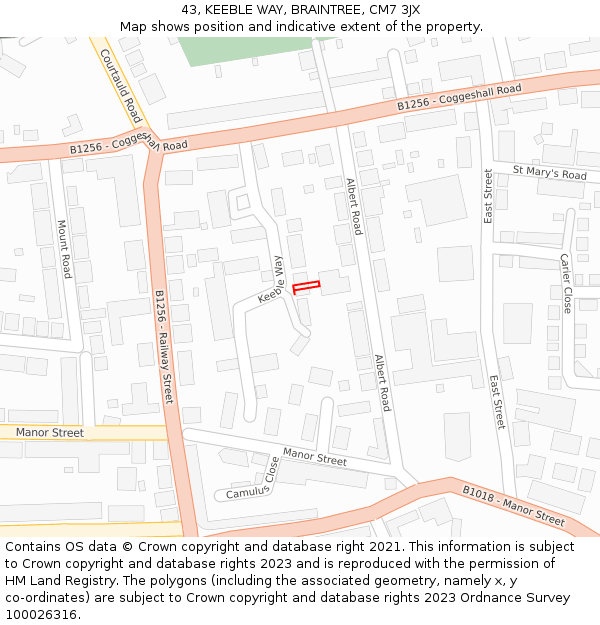 43, KEEBLE WAY, BRAINTREE, CM7 3JX: Location map and indicative extent of plot