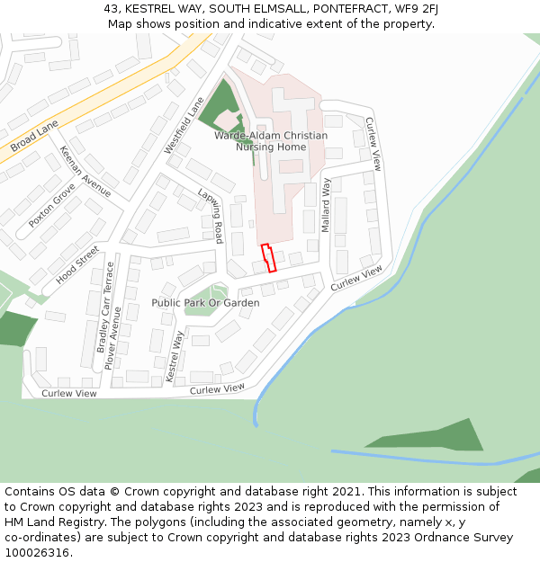 43, KESTREL WAY, SOUTH ELMSALL, PONTEFRACT, WF9 2FJ: Location map and indicative extent of plot