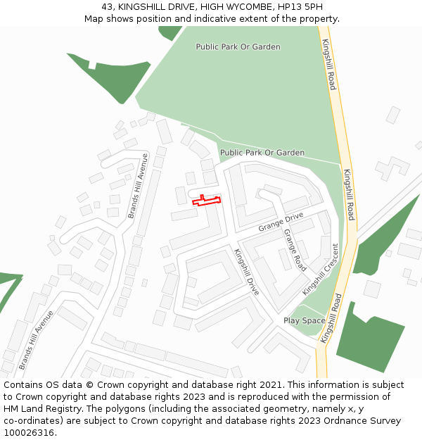 43, KINGSHILL DRIVE, HIGH WYCOMBE, HP13 5PH: Location map and indicative extent of plot