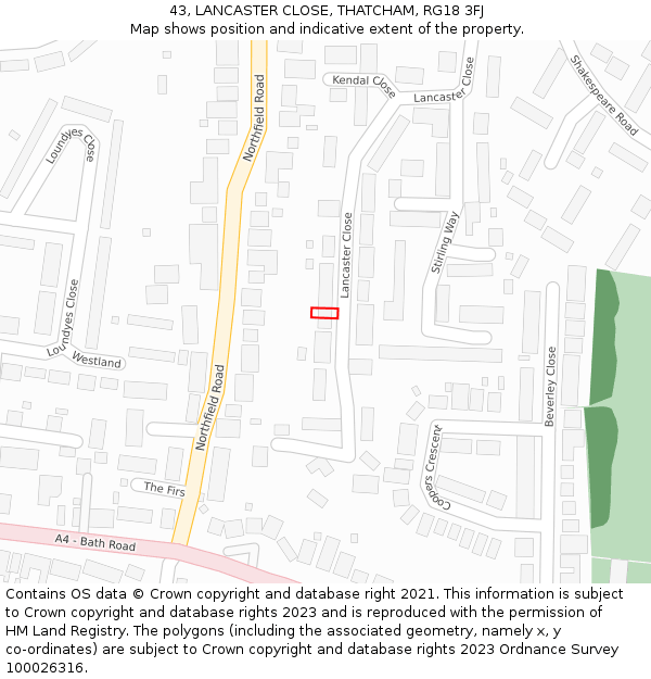 43, LANCASTER CLOSE, THATCHAM, RG18 3FJ: Location map and indicative extent of plot