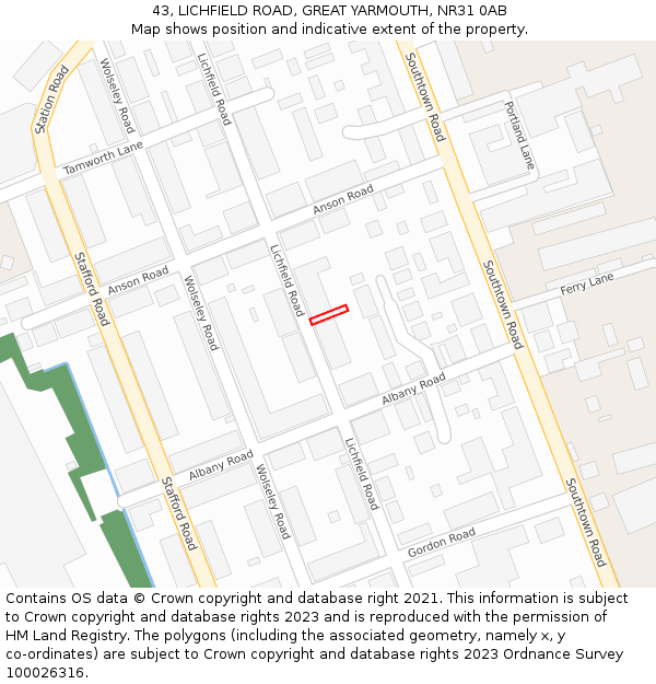 43, LICHFIELD ROAD, GREAT YARMOUTH, NR31 0AB: Location map and indicative extent of plot