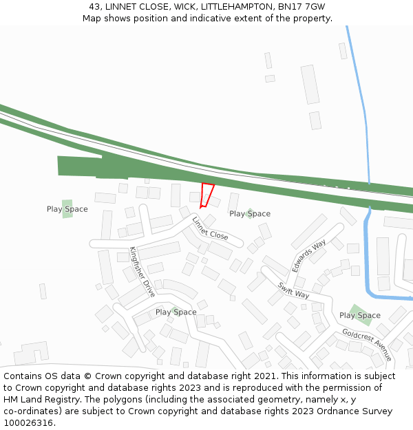43, LINNET CLOSE, WICK, LITTLEHAMPTON, BN17 7GW: Location map and indicative extent of plot