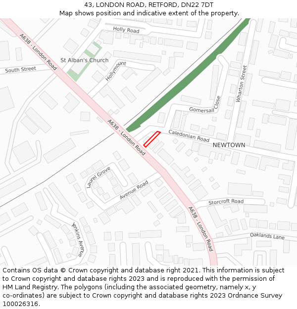 43, LONDON ROAD, RETFORD, DN22 7DT: Location map and indicative extent of plot