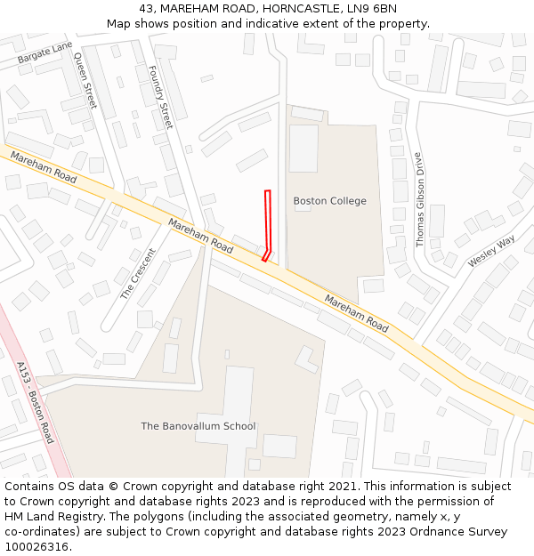 43, MAREHAM ROAD, HORNCASTLE, LN9 6BN: Location map and indicative extent of plot
