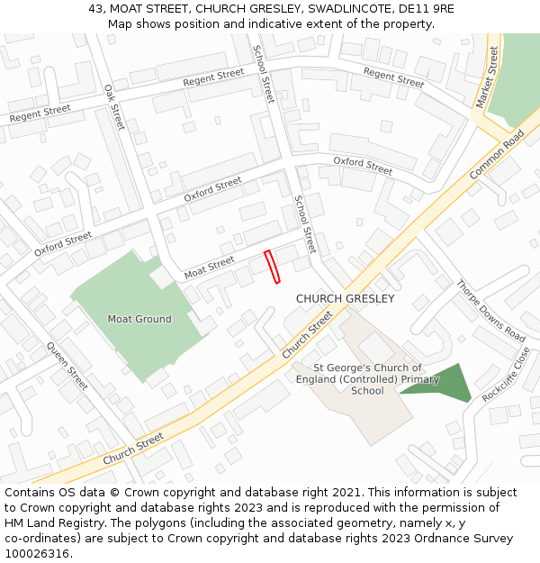 43, MOAT STREET, CHURCH GRESLEY, SWADLINCOTE, DE11 9RE: Location map and indicative extent of plot