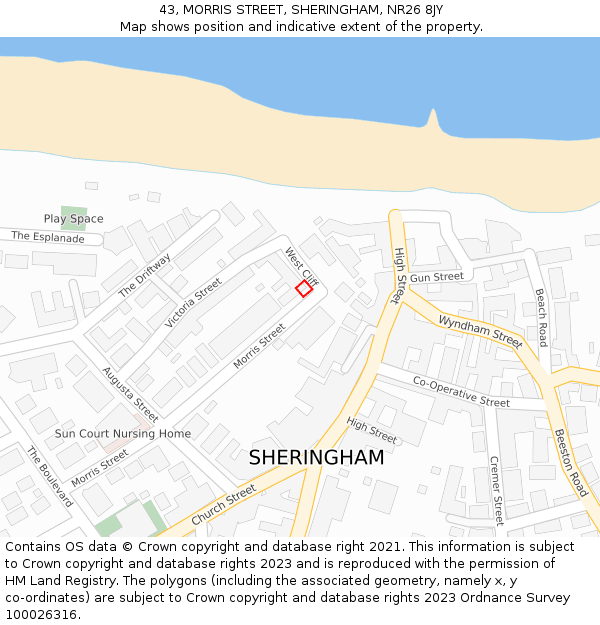 43, MORRIS STREET, SHERINGHAM, NR26 8JY: Location map and indicative extent of plot