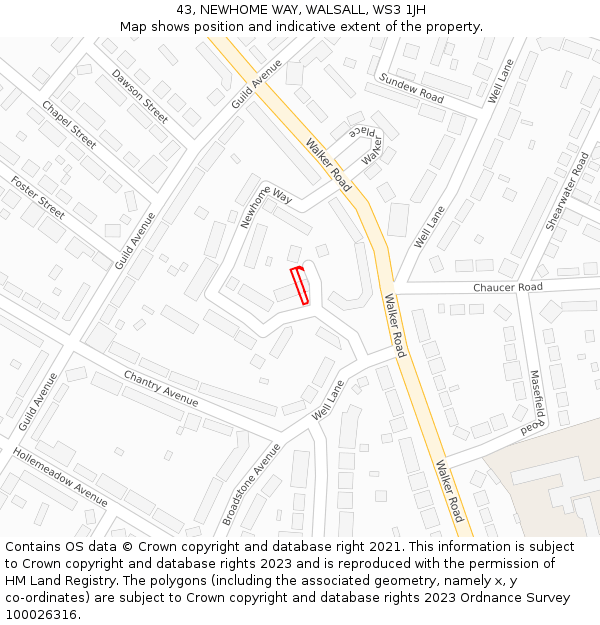 43, NEWHOME WAY, WALSALL, WS3 1JH: Location map and indicative extent of plot