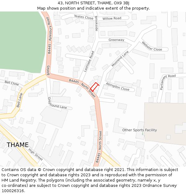 43, NORTH STREET, THAME, OX9 3BJ: Location map and indicative extent of plot