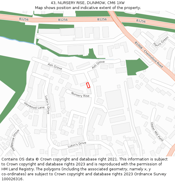 43, NURSERY RISE, DUNMOW, CM6 1XW: Location map and indicative extent of plot
