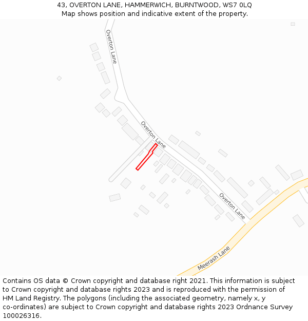 43, OVERTON LANE, HAMMERWICH, BURNTWOOD, WS7 0LQ: Location map and indicative extent of plot