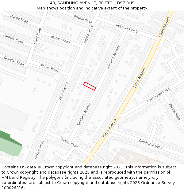 43, SANDLING AVENUE, BRISTOL, BS7 0HS: Location map and indicative extent of plot