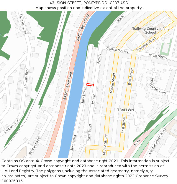 43, SION STREET, PONTYPRIDD, CF37 4SD: Location map and indicative extent of plot