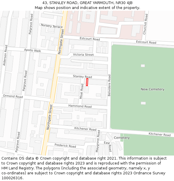 43, STANLEY ROAD, GREAT YARMOUTH, NR30 4JB: Location map and indicative extent of plot