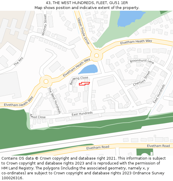 43, THE WEST HUNDREDS, FLEET, GU51 1ER: Location map and indicative extent of plot