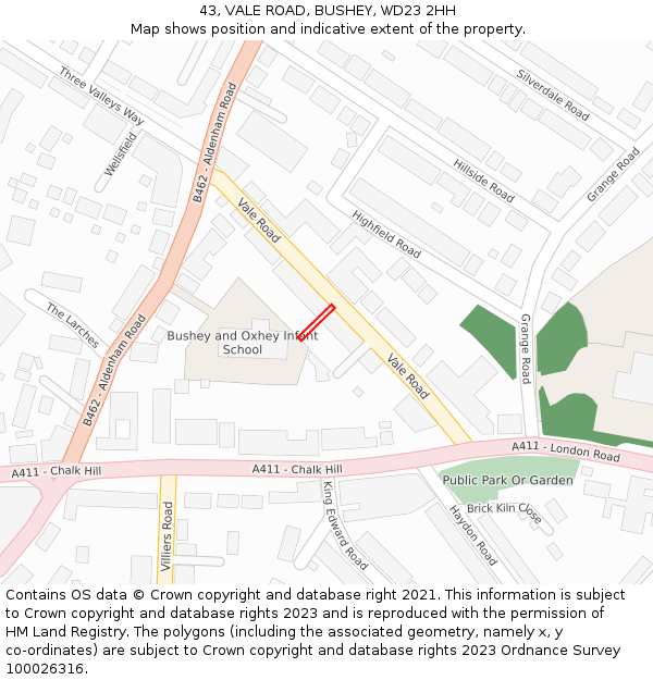 43, VALE ROAD, BUSHEY, WD23 2HH: Location map and indicative extent of plot