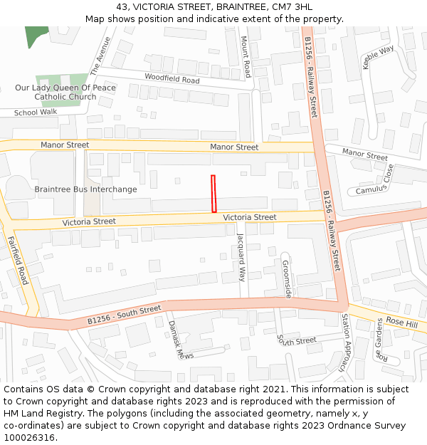 43, VICTORIA STREET, BRAINTREE, CM7 3HL: Location map and indicative extent of plot