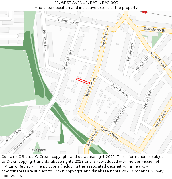 43, WEST AVENUE, BATH, BA2 3QD: Location map and indicative extent of plot