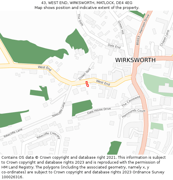 43, WEST END, WIRKSWORTH, MATLOCK, DE4 4EG: Location map and indicative extent of plot