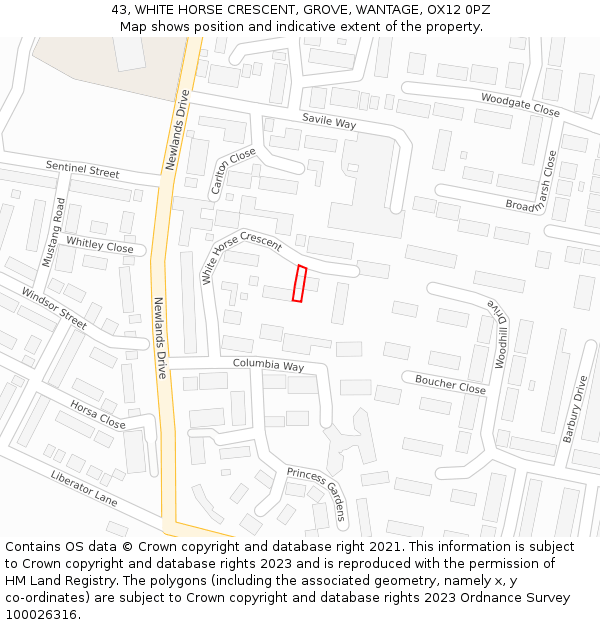 43, WHITE HORSE CRESCENT, GROVE, WANTAGE, OX12 0PZ: Location map and indicative extent of plot